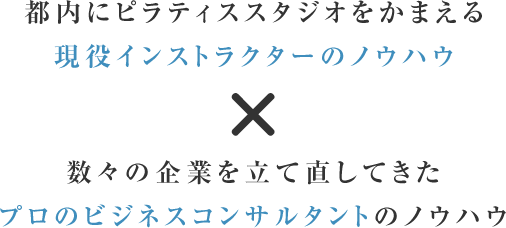 「都内にピラティススタジオをかまえる現役インストラクターのノウハウ」×「数々の企業を立て直してきたプロのビジネスコンサルタントのノウハウ」